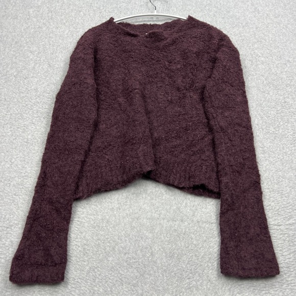 Poetry Sweaters - Poetry Sweater Women's 6 Burgundy Alpaca Blend Boucle Knit Crew Fuzzy Pullover